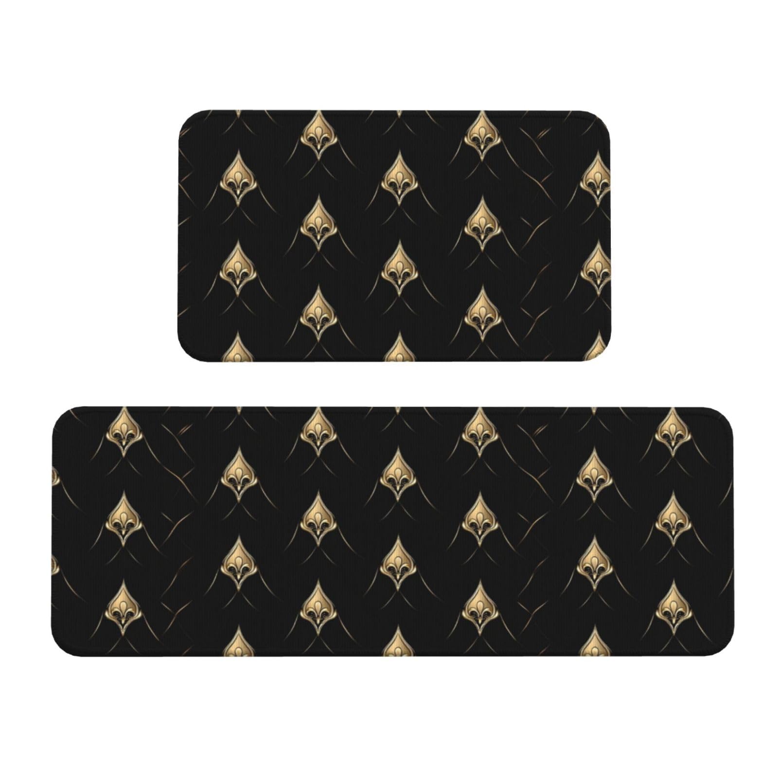 GVYGVY Antifatigue Kitchen Mats for Floor 2 Piece - Retro Gold Texture B Print Kitchen Rugs Washable, Non Slip Runner Rug Standing Mat for Office/Bathroom/Laundry/Home Decor and Accessories