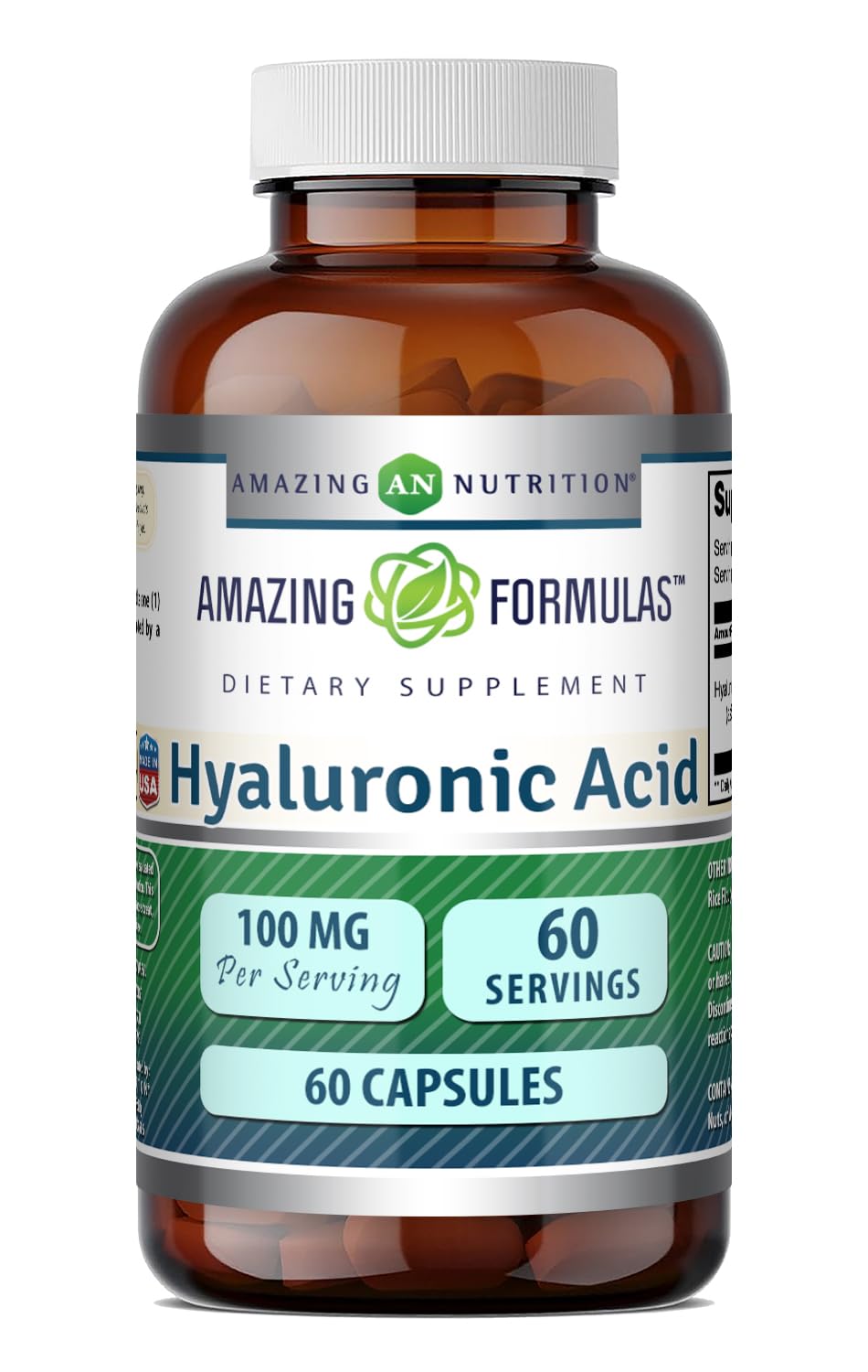 Amazing Formulas Hyaluronic Acid 100 Mg Supplement | Capsules | Non-GMO | Gluten-Free | Made in USA (1 Pack, 60 Count) Unflavored - 60 Count (1 Pack) 60 Count (Pack of 1)