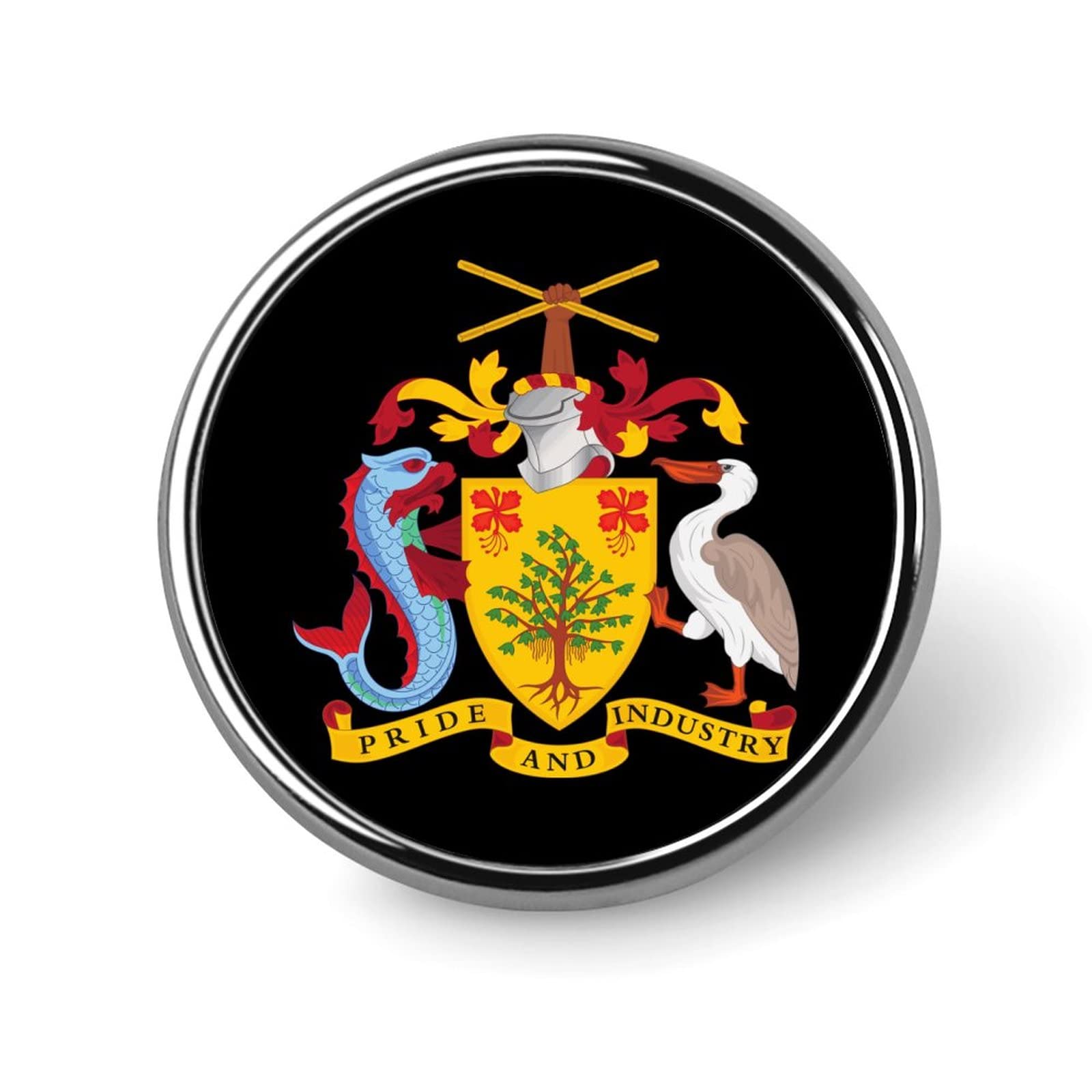 National Emblem of Barbados Round Brooch Pin Funny Lapel Tie Pin Crafts Badge for Costume Accessory