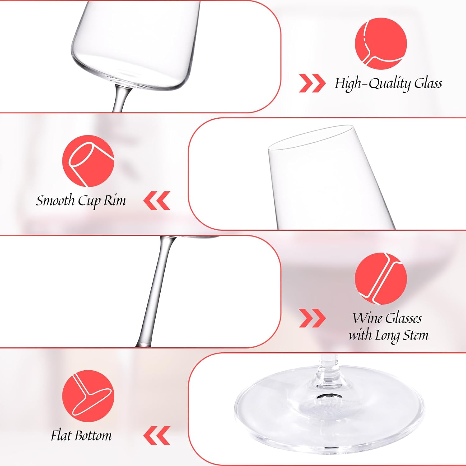 KAMMAK Wine Glasses Set of 2, 17 oz Hand Blown Crystal Bordeaux Wine Glasses, Thin Rim & Long Stem, Perfect for Red & White, Daily Use, Wedding Anniversary or Birthday Gift with Gift Box, S85BJ52 - Image 5