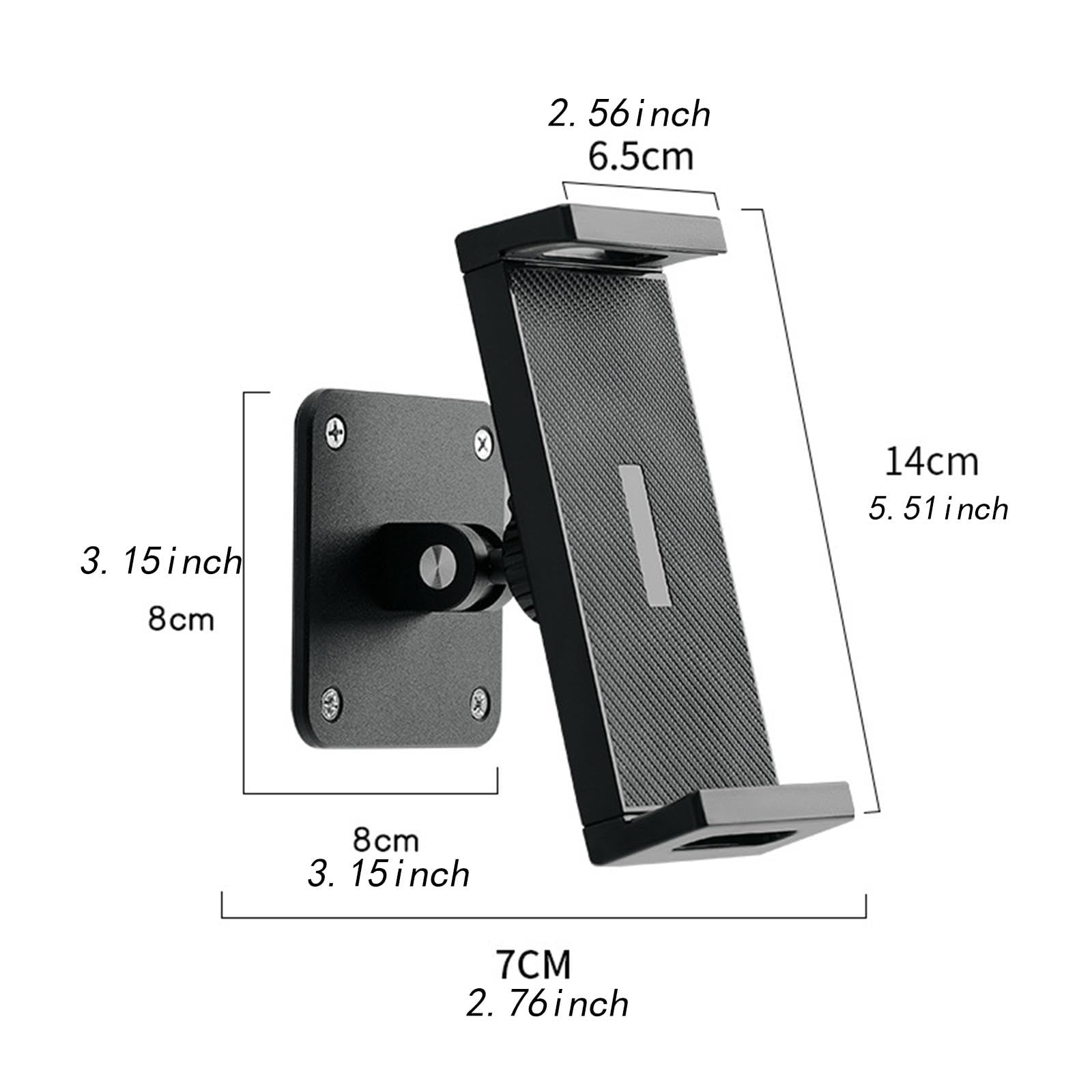 Soporte de Pared Universal para Dispositivos Móviles Estructura Ajustable 360 Grados en Aleación de Aluminio Instalación Atornillada Segura Adecuado P, Desplegado 7cm