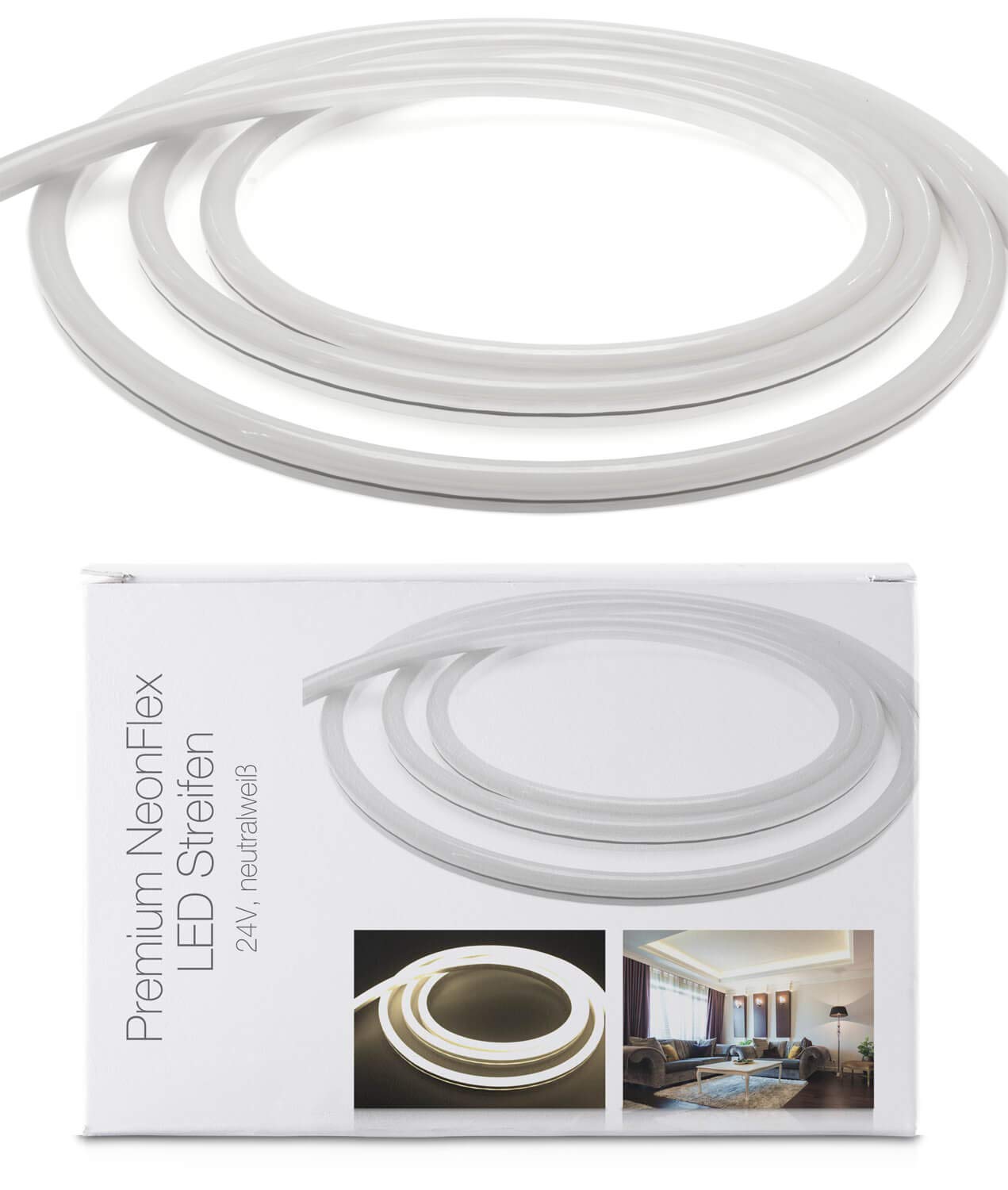 LED Universum 3 Meter Premium NeonFlex LED Streifen neutralweiß, IP65, 24 V, 9 W/m, 280 lm/m, für Innen- und Außenbereich