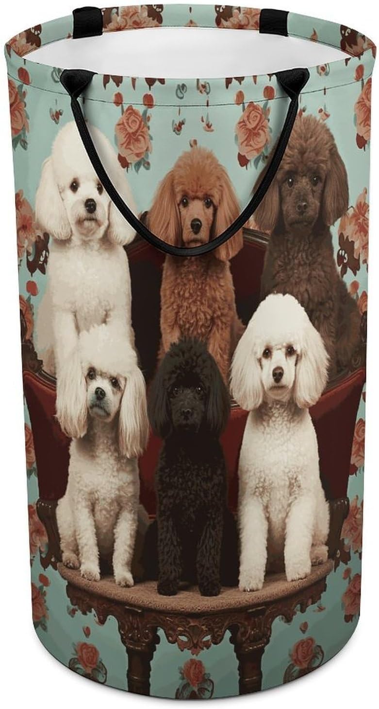 Large Laundry Hamper with Handles Poodles Dogs Laundry Basket Freestanding Waterproof Clothes Hamper for Living Room Bedroom Bathroom College Dorm