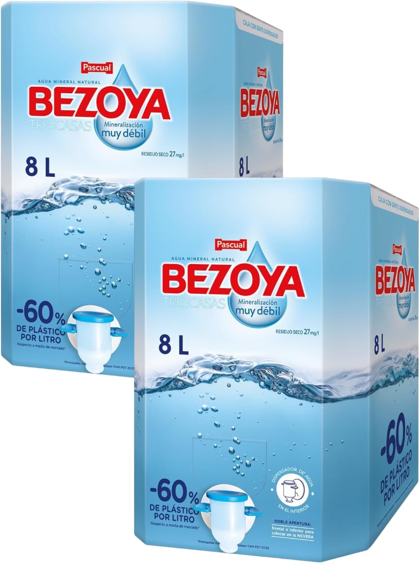 PACK 2 - Agua Mineral Natural 8 L – Mineralización Muy Débil – Agua Pura y Ligera – Formato Familiar con Grifo Dispensador.
