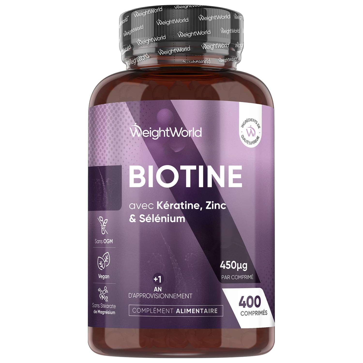 Biotine Cheveux avec Selenium, Zinc et Kératine - 400 Micro Comprimés Vegan de Biotine Zinc Selenium +1 An de Stock - Selon l'EFSA, la biotine contribue au maintien d'une chevelure normale - sans OGM