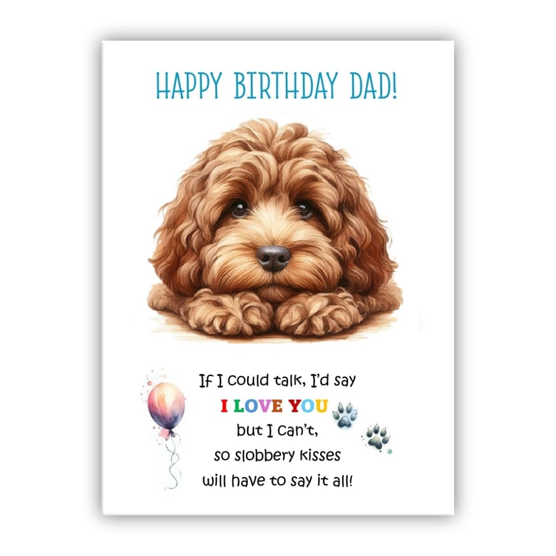Birthday Card from the dog. Cockapoo Birthday card to Dad, Daddy, Father. Dog Lovers Birthday Card.