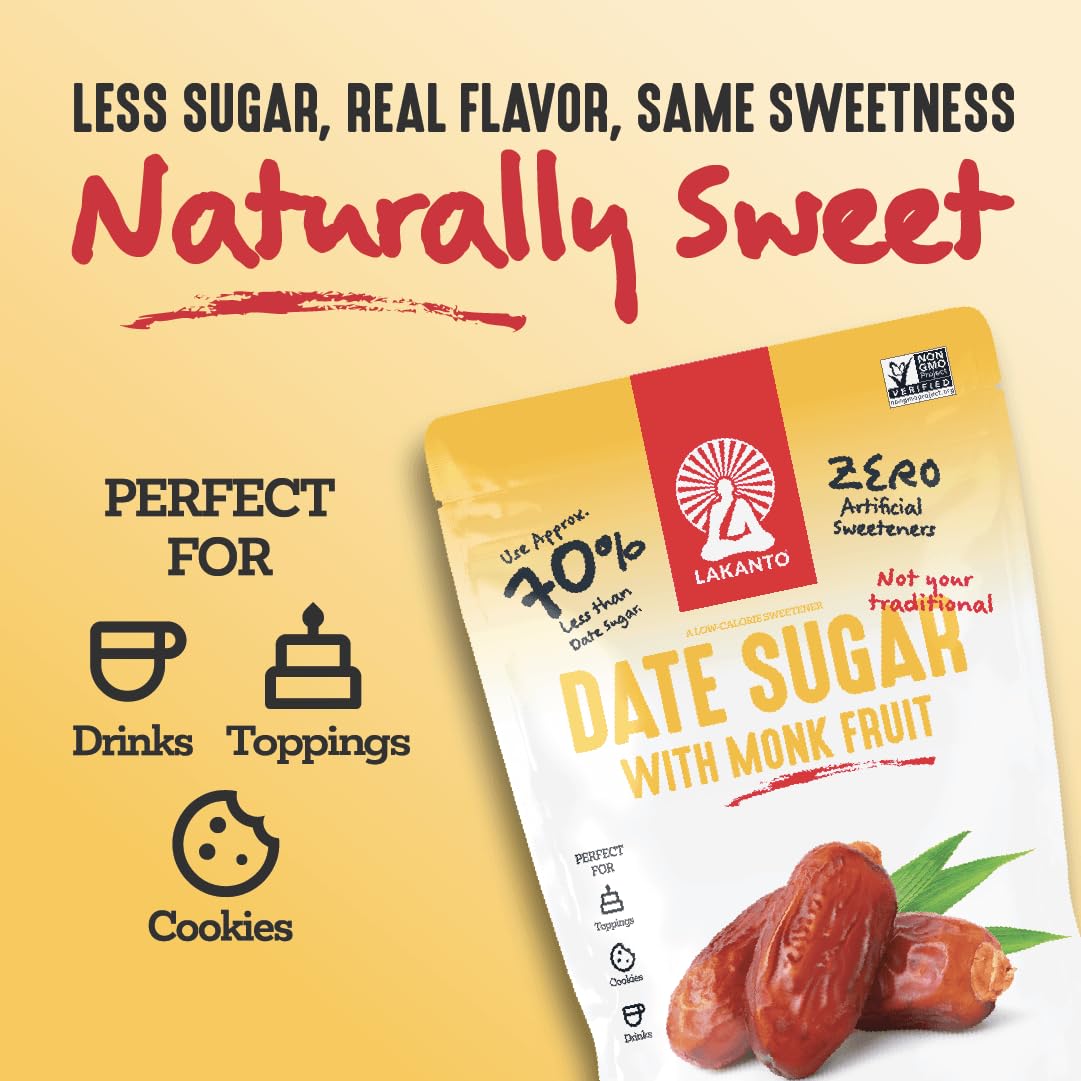 Lakanto Reduced Sugars with Monk Fruit Sweetener - Cane Sugar, Coconut Sugar, Date Sugar - Coffee, Tea, Oatmeal, Cooking, Sauce, Drinks, Smoothies, Syrup