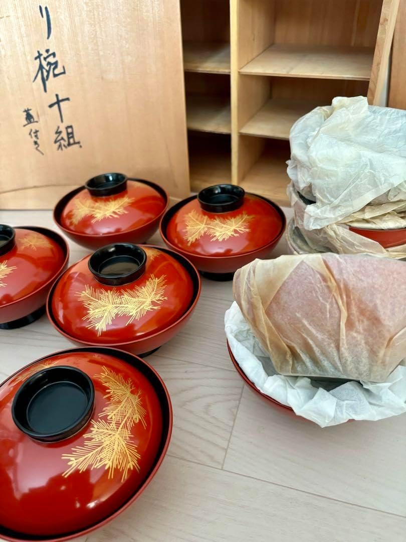 秀衡塗 天然木加工品 有職文様 蓋付きお吸物椀揃 4客（雑煮椀