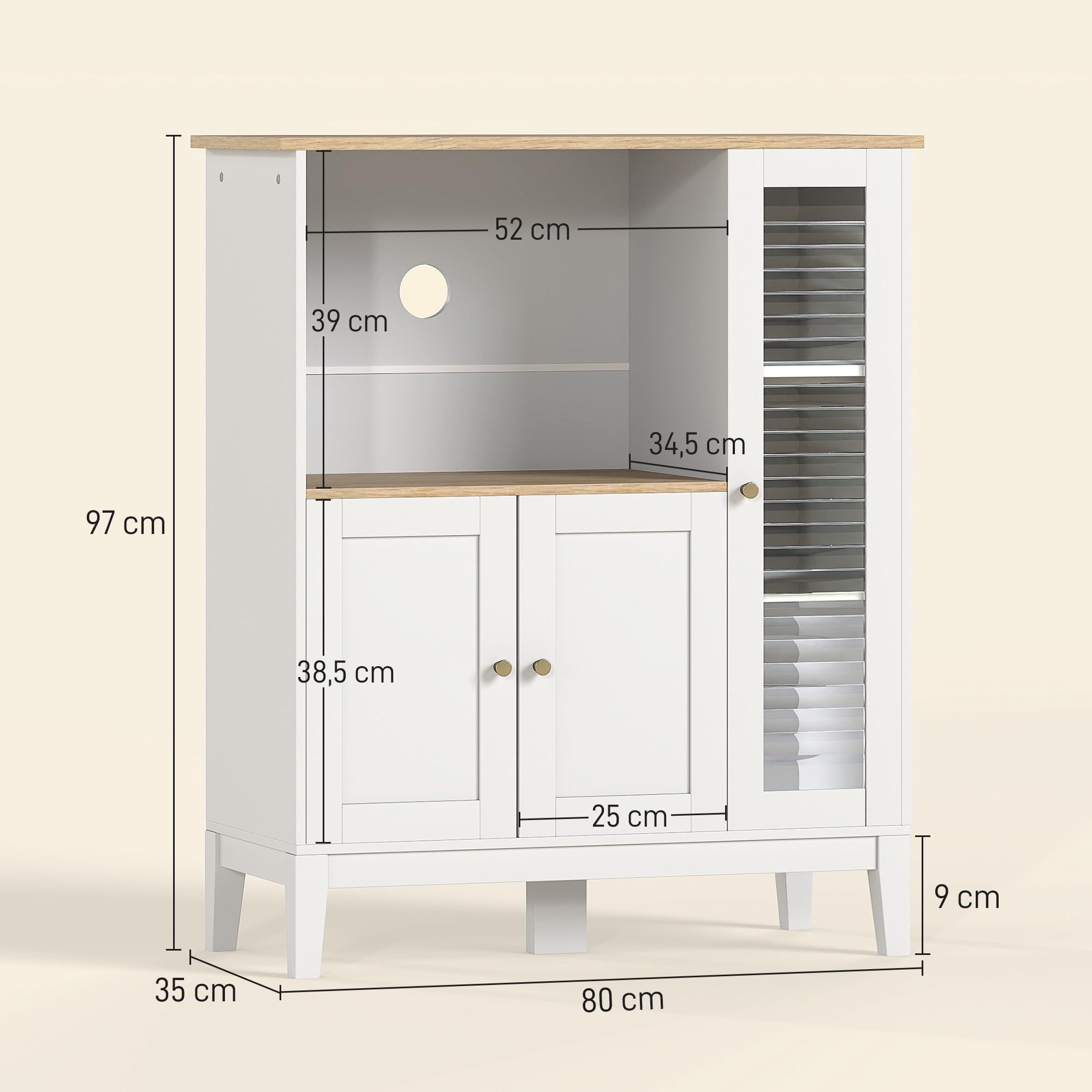 HOMCOM Magnetronkast, keukenkast, dressoir, met 1 nis met 3 deuren HOMCOM Magnetronkast, keukenkast, dressoir, met 1 nis met 3 deuren