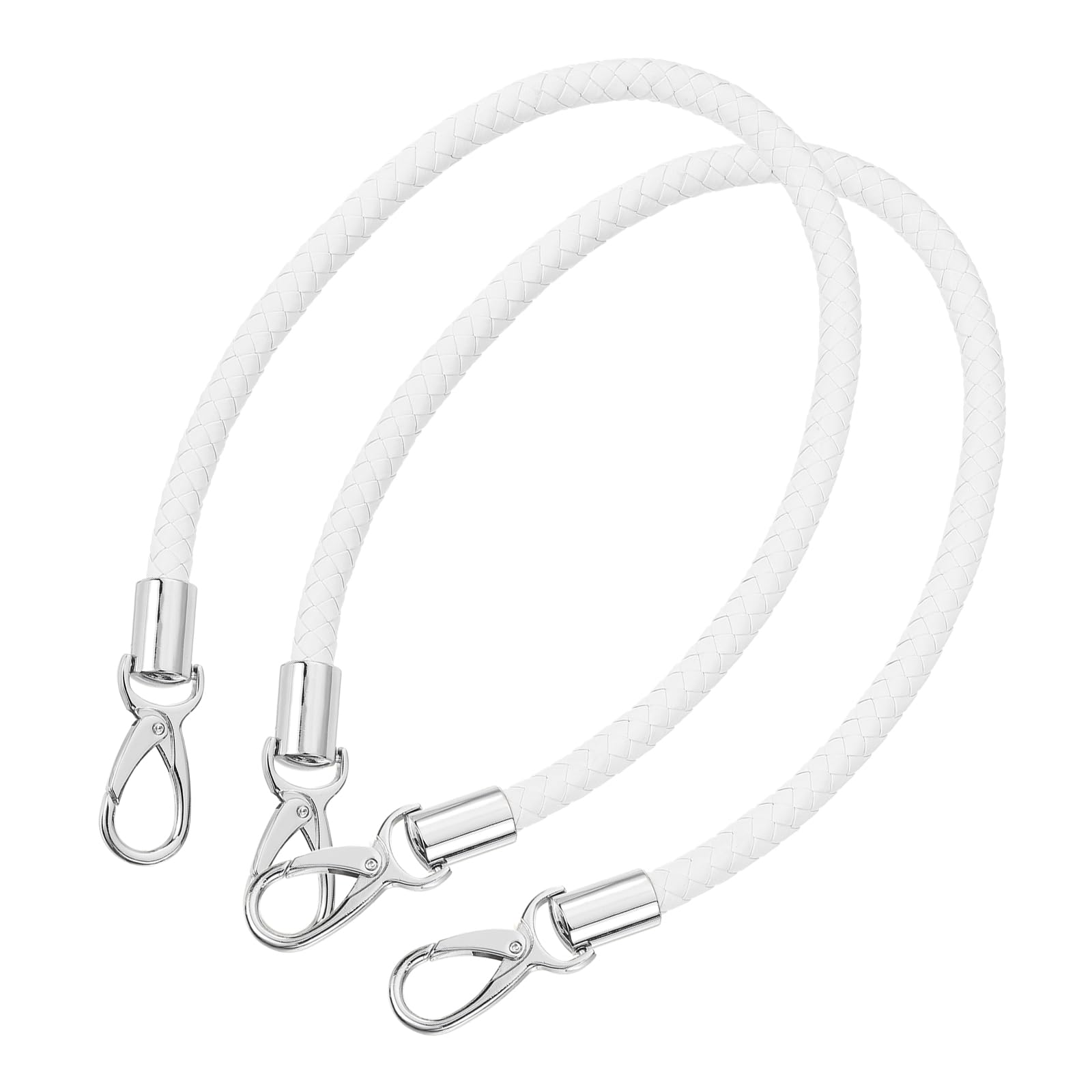 QUARKZMAN Tracolla in Pelle per Borsa, 2pz Manico di Ricambio Corto Intrecciata PU con Fibbie Metallo per Borsetta Fai da Te Borse a Mano (60cm, Cinturino Bianco + Chiusura Argento)