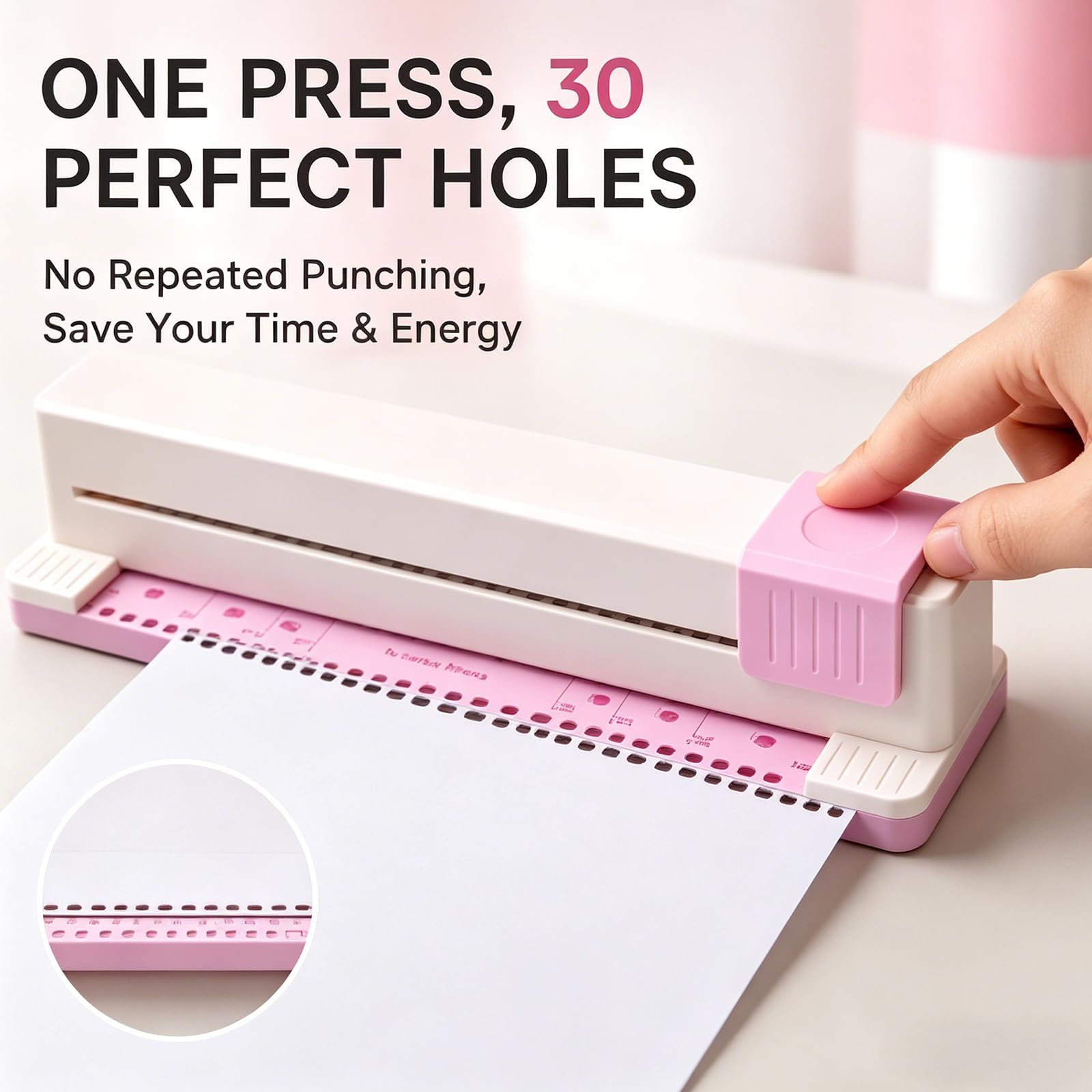 Perforatrice De Bureau Portable 30 Trous pour A4 A5 A6 A7, Perfore Jusqu'à 3 Feuilles