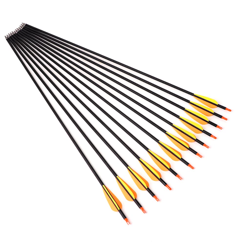 Flèches Carbone 500 Spine 28'' – 12 Pièces – Pour Arc Recurve 45-55 Lbs Et Poulies 35-45 Lbs