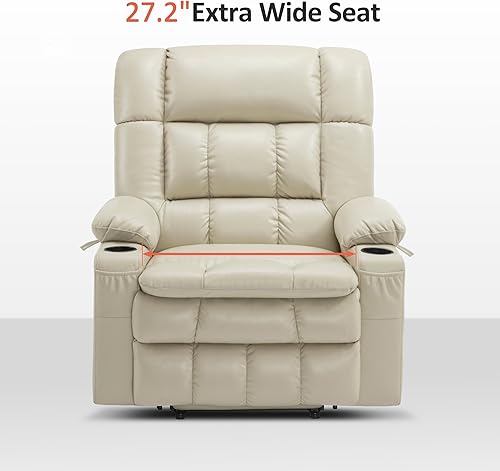 Miniatura 22 de MCombo Silla reclinable eléctrica de doble motor para personas mayores, silla elevadora plana con calor y masaje, portavasos, puertos USB, piel