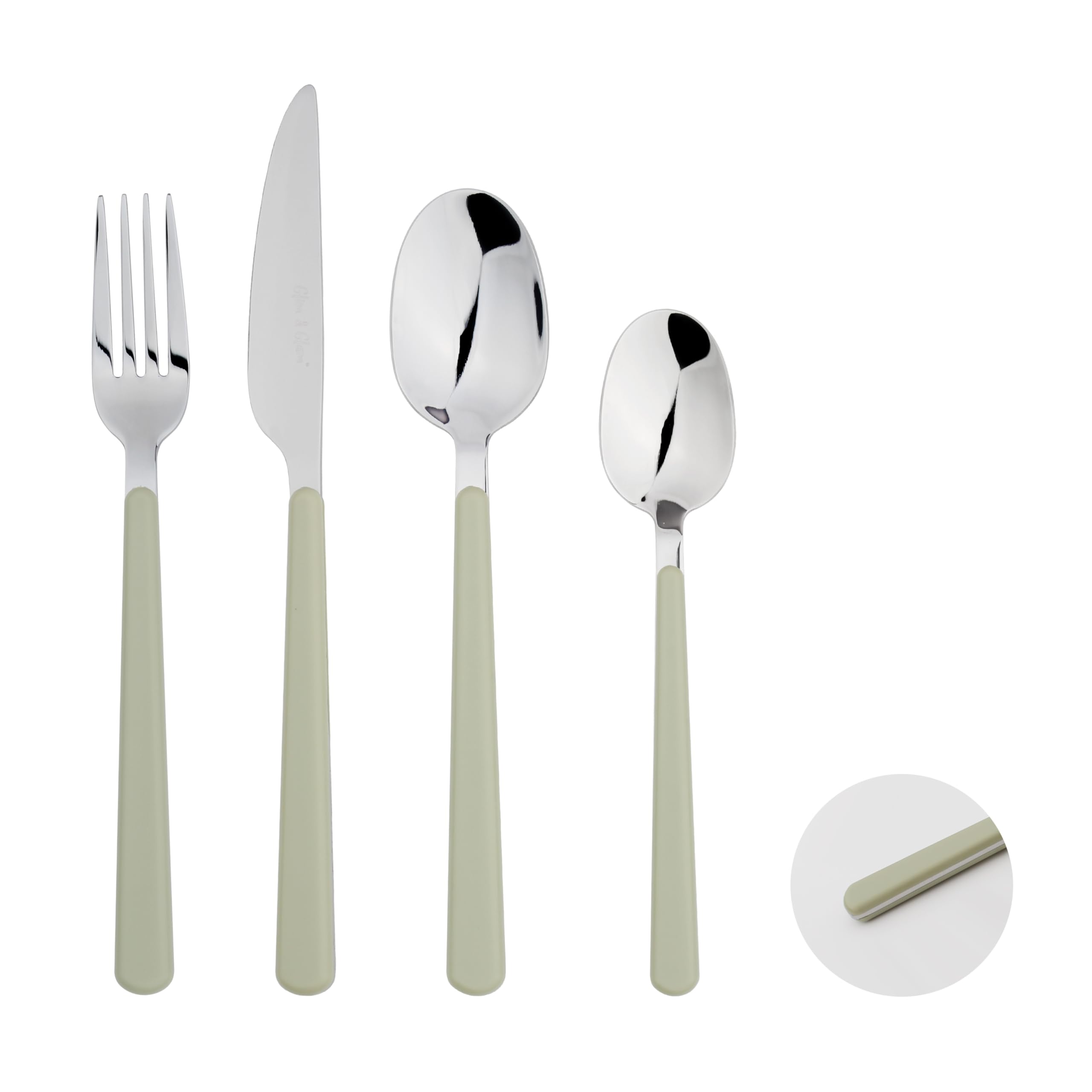Set di posate da 24 pezzi in acciaio inox per 6 persone, verde oliva