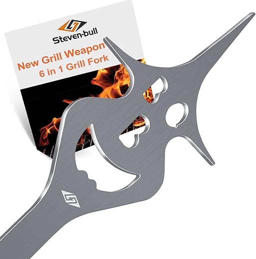 6 in 1 Grill Zubehör-35cm Fleischgabel, Eingebaute Grillbesteck-Set-Funktio, Holzkohlegrill und Gasgrill Zubehör, Küchenhelfer,Multifunktion Grillbesteck, Grillzubehör Männer…