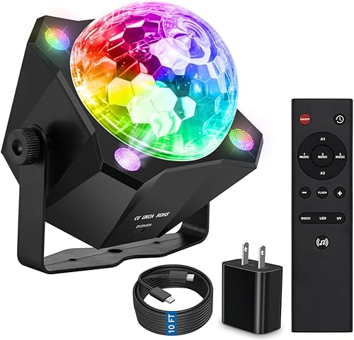 Miniatura 7 de Luces de fiesta de bola de discoteca activadas por sonido, luz estroboscópica de DJ colorida para habitación interior, fiestas de baile, cumpleaños,