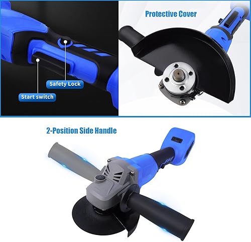 Miniatura 4 de Amoladora angular inalámbrica de 45 pulgadas 10000 RPM con batería de 3000 mAh rueda de molienda ruedas de corte mango lateral gafas bolsa de