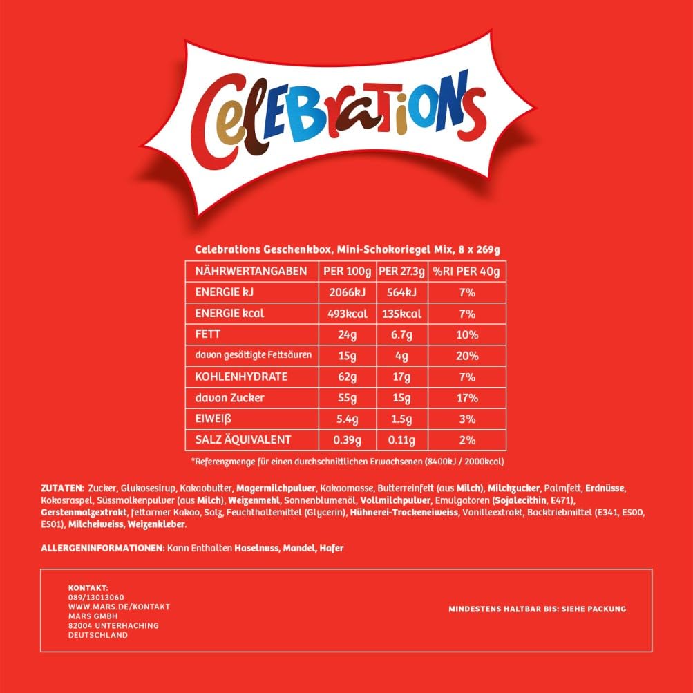 Celebrations Schokolade Großpackung 8x269g, Mit Mini-Schokoriegel Snacks (Maltesers, Galaxy, Snickers & mehr), Schokoladen Geschenk Idee mit Mini Schoko Pralinen, Süßigkeiten Box (2152g)