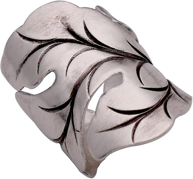 Big Handmade 925 Sterling Silver Leaf Ring Wide Cuff Ring Jewelry for Men Women 28mm Open and Adjustable