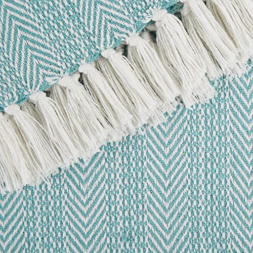 Dii Herringbone Striped Collection Cotton Throw Blanket, 50X60, Aqua #TOP2