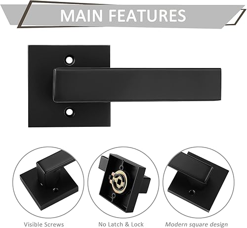 Miniatura 3 de Priobrico - Paquete de 2 manijas de puerta simuladas color negro mate, manijas de puerta interior, modernas herrajes para puerta francesa