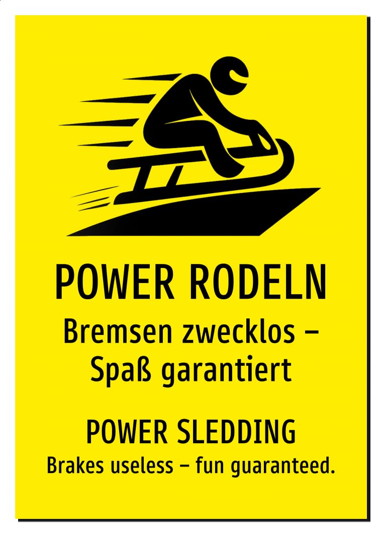 32036-DEEN-S-07 | POWER RODELN Schild Deutsch Englisch – zweisprachig | Aluminiumschild A4, 297 x 210mm | mit Symbolgrafik und Text