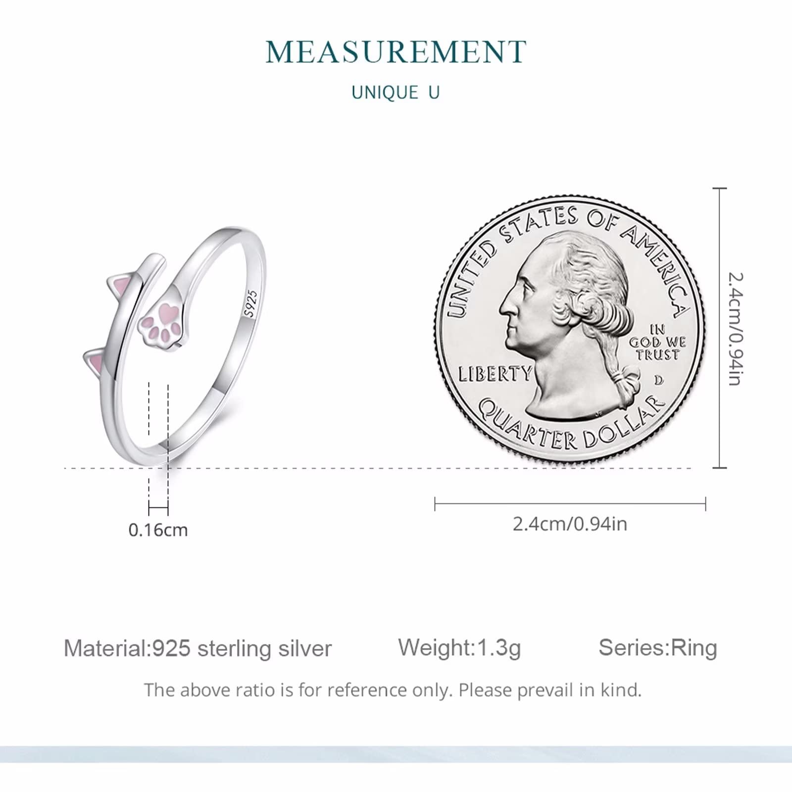 Qings Bague Réglable Chat 925 Sterling Rose émail Bague Animal Argent Simple Mignon Pet Kitty Empilable Déclaration Bagues Bijoux Mode Cadeaux pour Filles Femmes