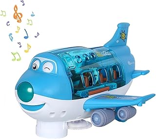 360° Rotating Electric Toy Plane, Airplane Toy for Kids Aged 3-12, Toddler Toy Plane with Flashing LED Lights and Sounds for Boys and Girls Gifts (Blue)