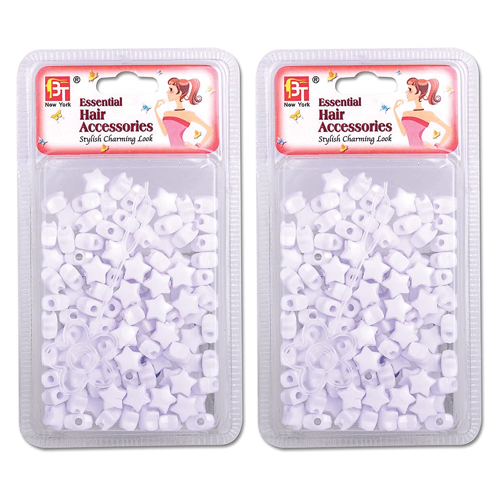Beads Jewelry Making Kit DIY Hair Braiding Bracelet Ornaments Crafts Small Star Shaped Pony +2 Beaders Included (White - 360 Pcs)