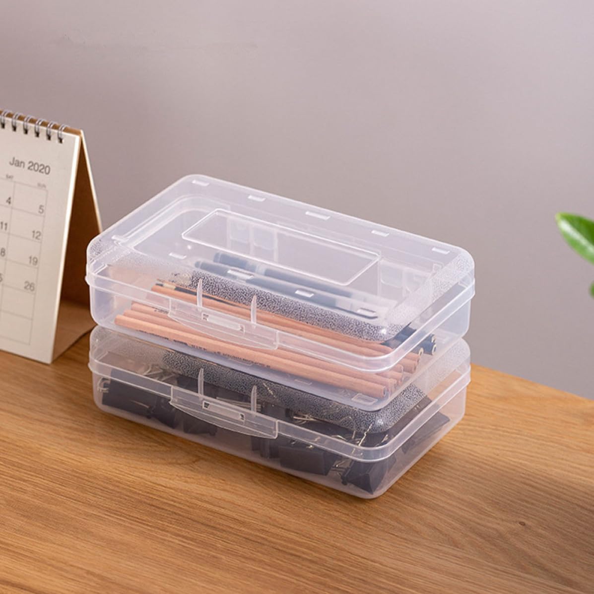 Set da 6 Scatole Trasparenti in Plastica Pp, Organizer per Penne e Matite, Contenitori Impilabili Semplici e Pratici per Ufficio e Scuola