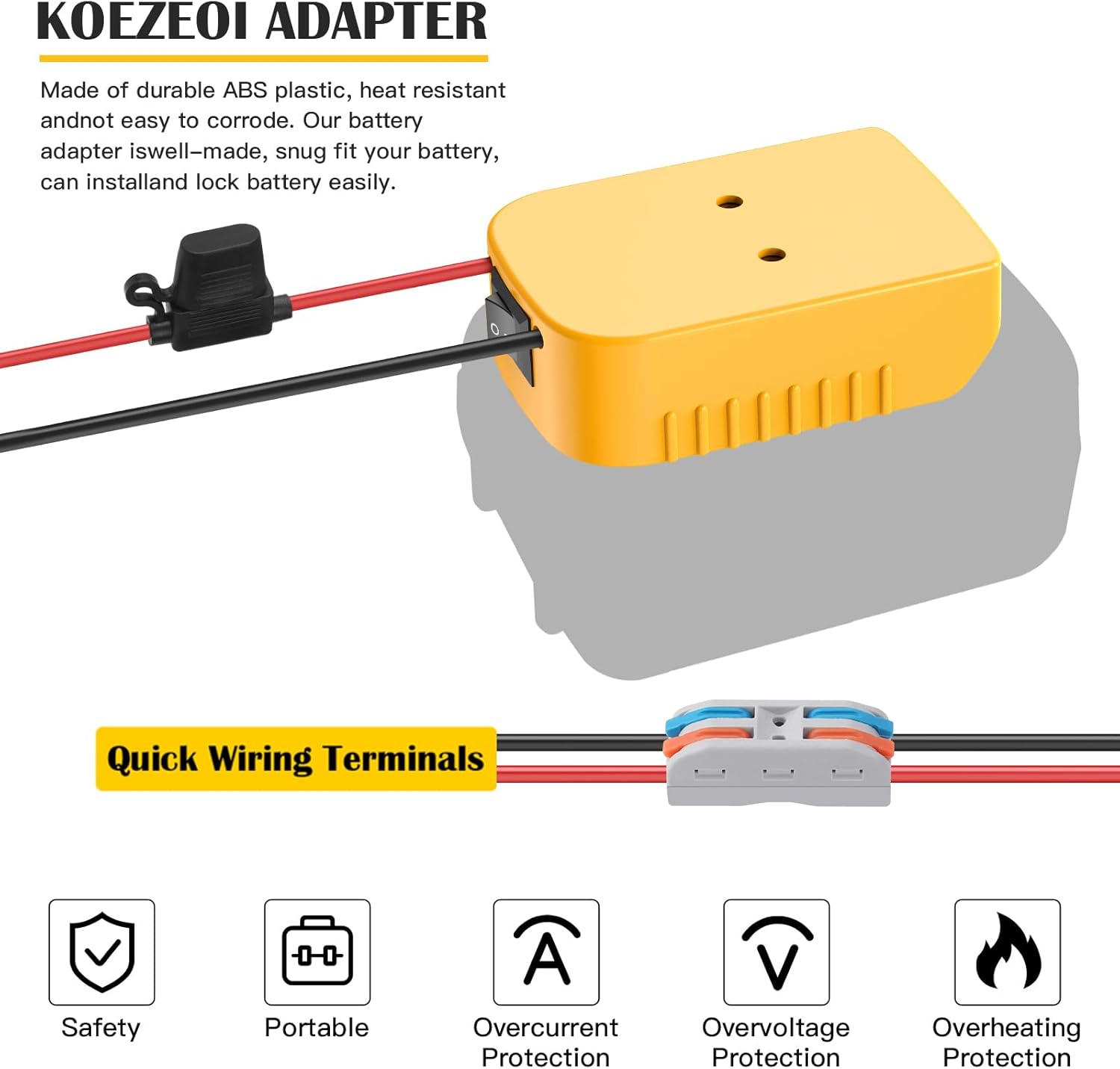 1 Packs Power Wheel Adapter for Dewalt 20V Battery Adapter Power Wheel Battery Converter with Fuse & Switch & Wire Terminals 12AWG Wire for DIY Rc Toys and Ride On Truck