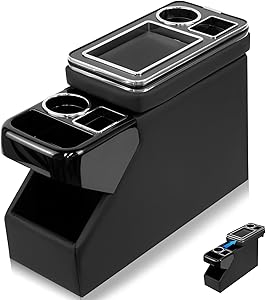 Center Console Between Seat Organizer for Minivans, SUVs, with Key Holder & Cup Holders ,phone storage for Minivan &SUVs, Middle Van Floor Console Organizer Storage Box- Black