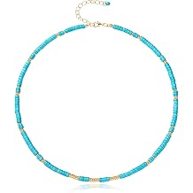 NOASR Turquoise Beaded Necklace For Women Boho Bead Choker Necklace | Turquoise Jewelry Beaded Necklaces Turquoise Necklaces Bead Choker Necklace Gemstone Necklace Summer Jewelry Boho Bead
