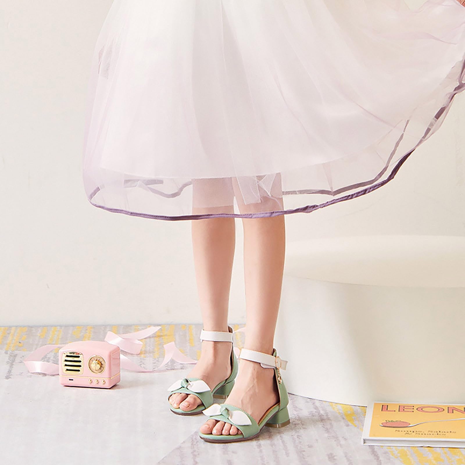 Scarpe da principessa Ragazza Tacco Stiletto Morbido Tacco a spillo Con Fibbia Cinghie Scarpe per bambini Antiscivolo Mary Jane Elegante Scarpe da sposa Sandali comodi per feste all'aperto