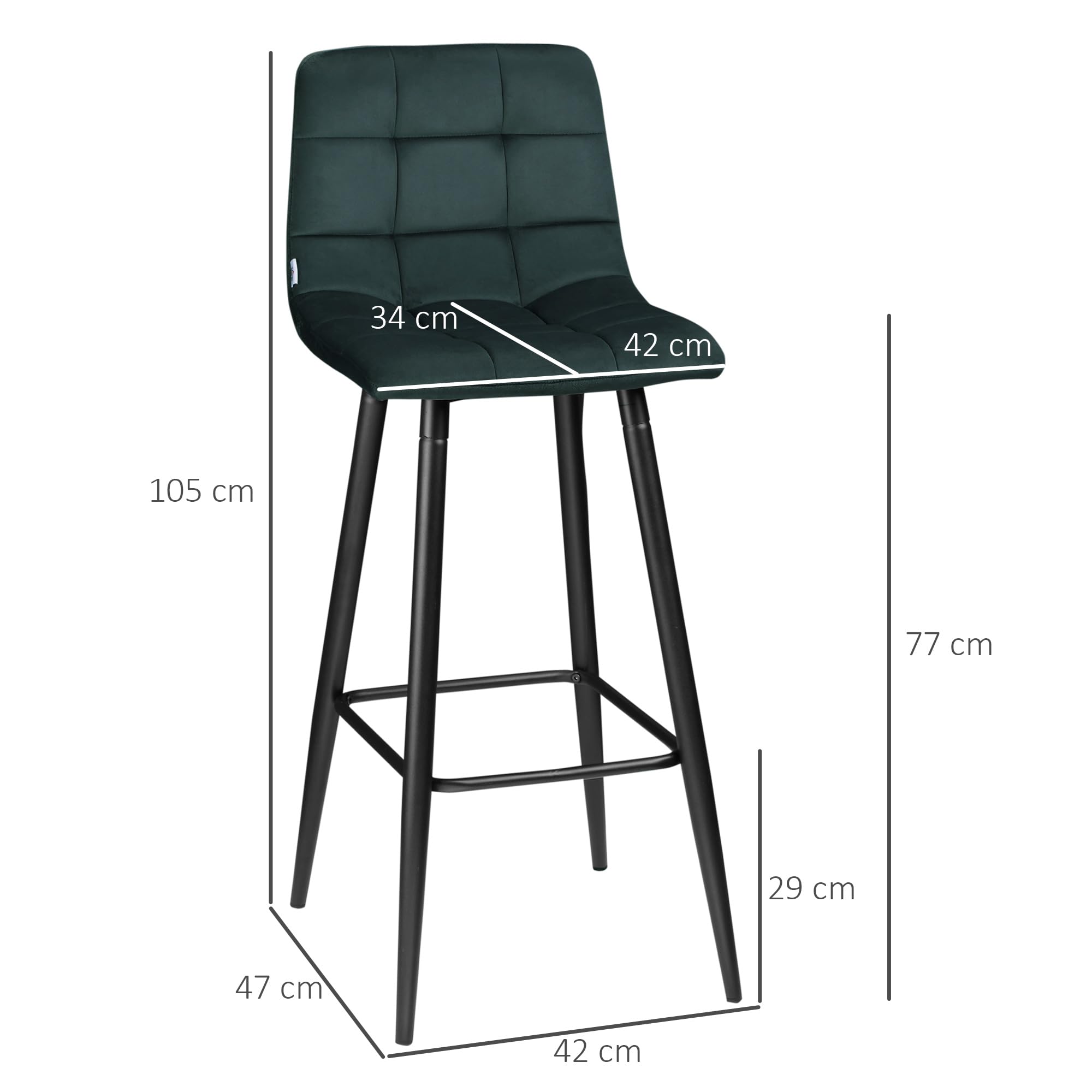 HOMCOM Juego de 2 Taburetes Altos de Cocina con Respaldo Reposapiés Verde