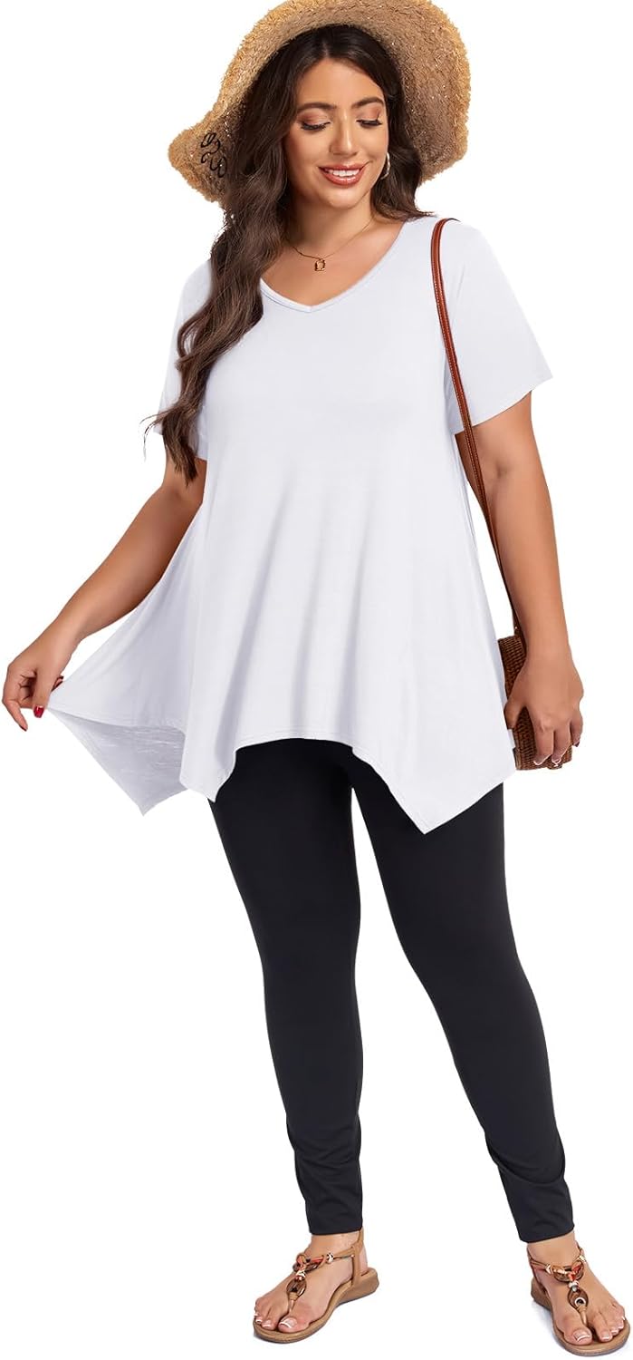 LARACE Plus Size Tops for Womens Summer Clothes Short Sleeve Shirts Casual V Neck Tunic Asymmetrical Blouses - Image 6