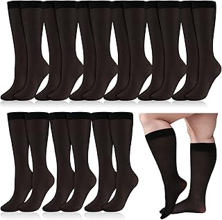 10 Pairs Plus Size Sheer Stockings Knee High Queen Size Nylon Socks Wide Calf Ultra Sheer Trouser Stockings Knee