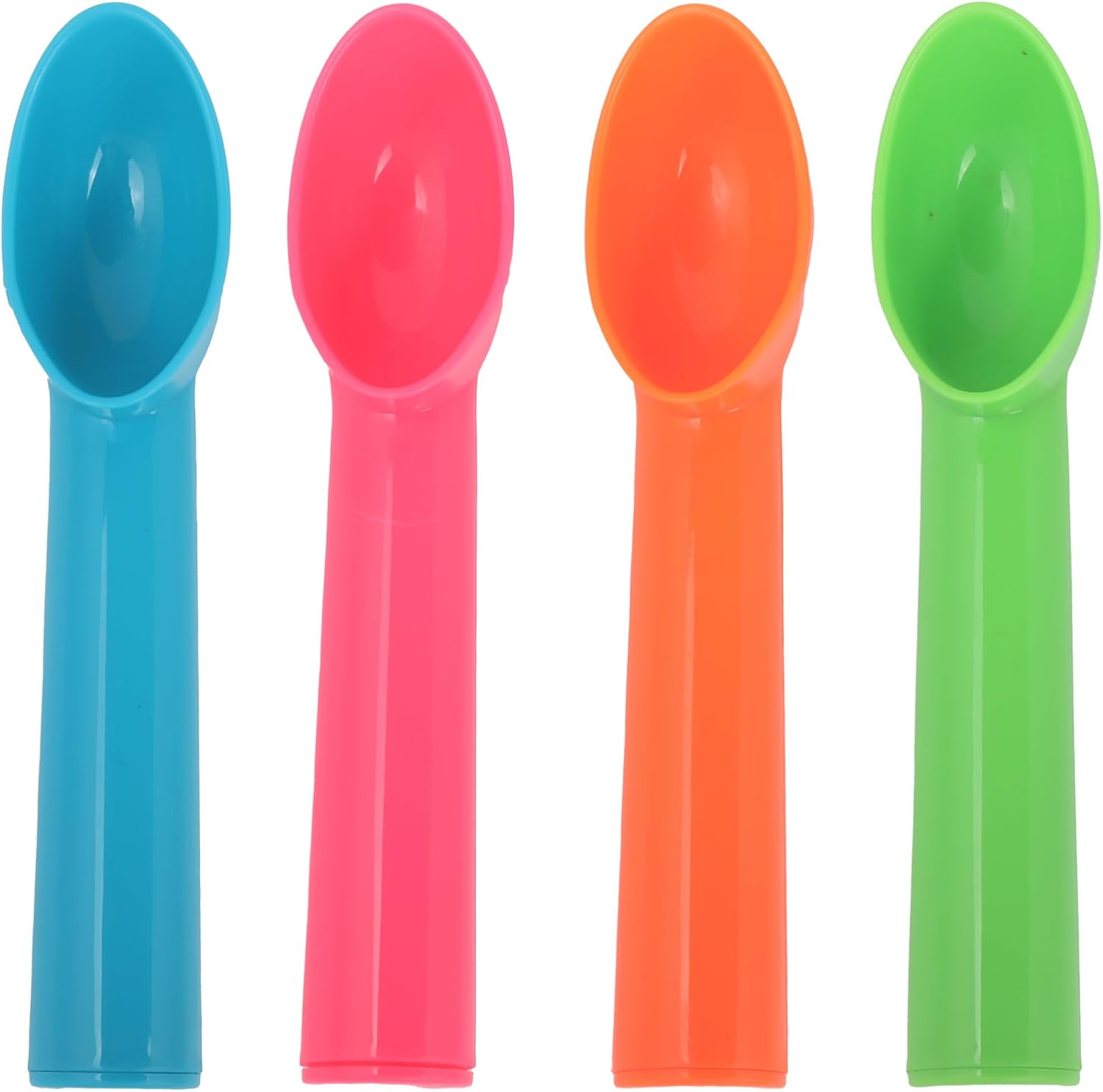 4-Piece Plastic Ice Cream Scoop Set, 7.28x1.17 Inch, Multi-Color Scoopers for Ice Cream, Fruit, Sorbet (Orange, Green, Blue, Pink)