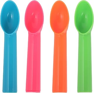 4-Piece Plastic Ice Cream Scoop Set, 7.28x1.17 Inch, Multi-Color Scoopers for Ice Cream, Fruit, Sorbet (Orange, Green, Blue, Pink)