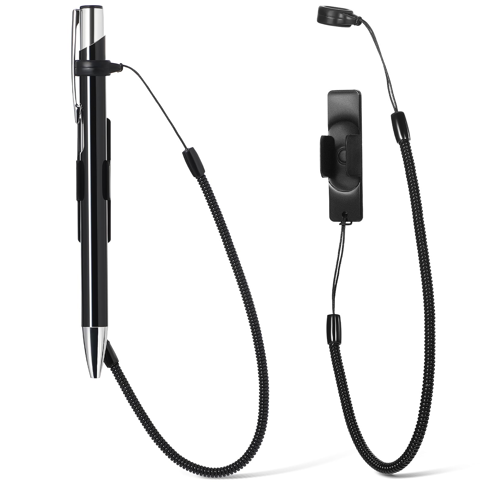 Mobestech スタイラス固定ロープ ペンホルダー 30cm伸縮性テザー紐 8mm滑り止め リング付 強力粘着クリップ 2個セット カウンター用タッチペン紛失防止
