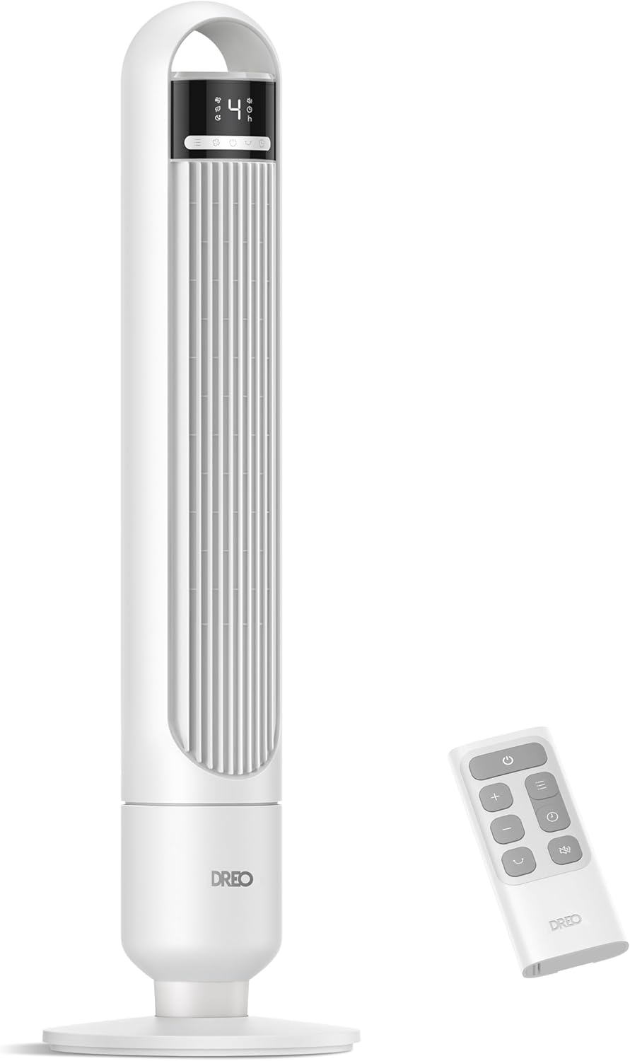 Dreo Tower Fan for Bedroom, 4 Speeds, 3 Modes Standing Fans for Room with 90° wide Oscillating, 28dB Quiet for Sleep, 25ft/s Velocity, 29ft Coverage, 8H Timer, Remote, Living Room, Office, Home, White