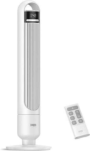 Dreo Ventilador de torre para dormitorio, 4 velocidades, 3 modos de ventiladores de pie para habitación con oscilación de 90 de ancho, silencioso de
