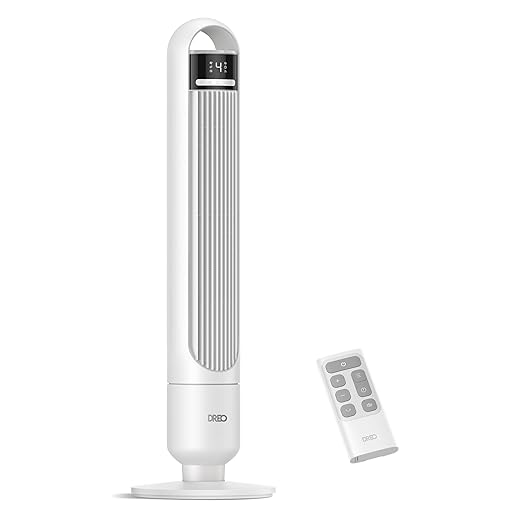Dreo Tower Fan for Bedroom, 4 Speeds, 3 Modes Standing Fans for Room with 90° wide Oscillating, 28dB Quiet for Sleep, 25ft/s Velocity, 29ft Coverage, 8H Timer, Remote, Living Room, Office, Home, White