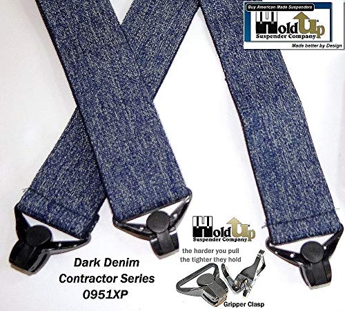 Holdup 2" Wide Dark Jeans Xp Contractor Series Suspenders With Usa Patented Jumbo Gripper Clasps #TOP4
