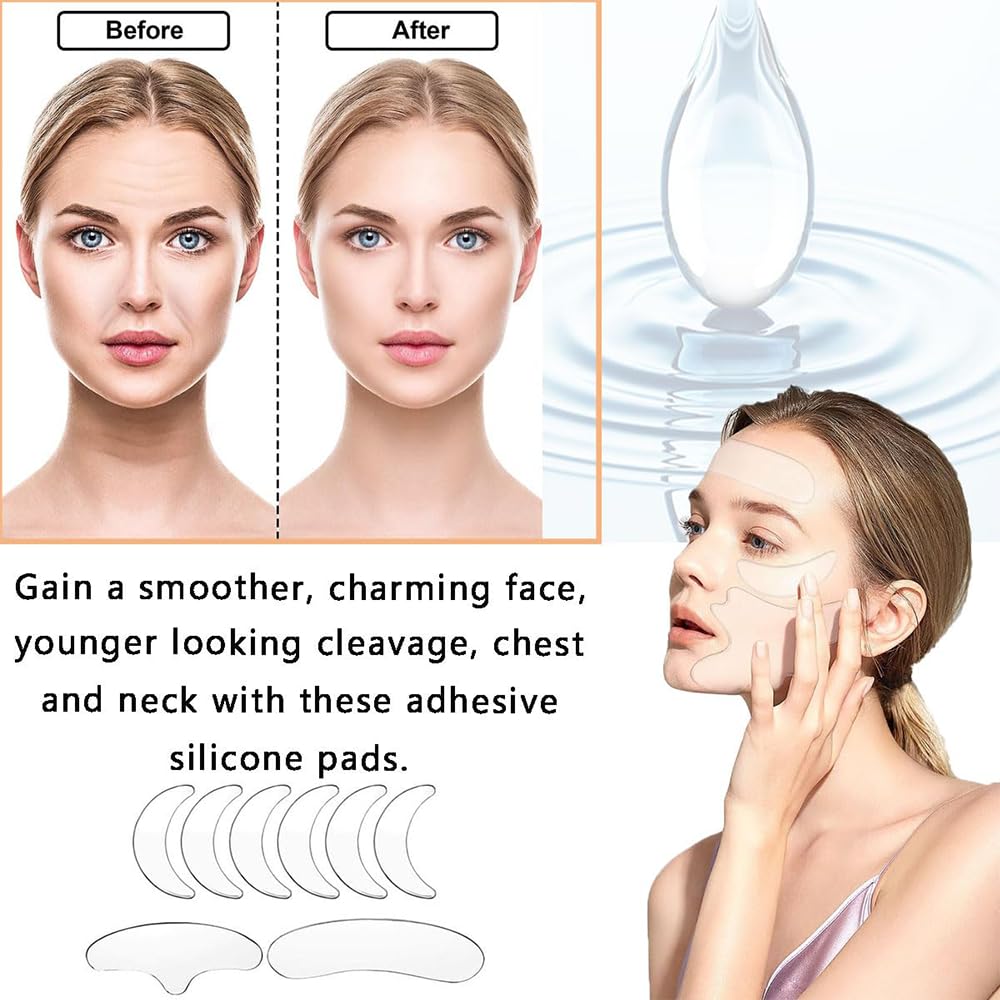 11 pezzi Cerotti Antirughe Silicone Riutilizzabile Cuscinetto Antirughe Patch Silicone Trasparente per Rughe Facciali in Silicone Cuscinetti Antirughe Collo e Petto per Cura della Pelle