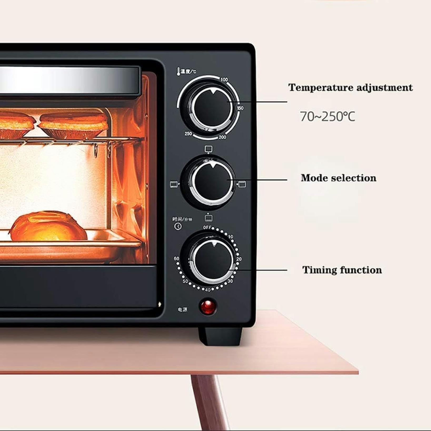 Mini Piekarnik 23 L, Piekarnik Elektryczny 1300 W Regularna Temperatura 70-250 ℃ I 60-Minutowy Czas Z 3 Funkcjami Ogrzewania Piekarnik Konwekcyjny Kuchenny (różowy)