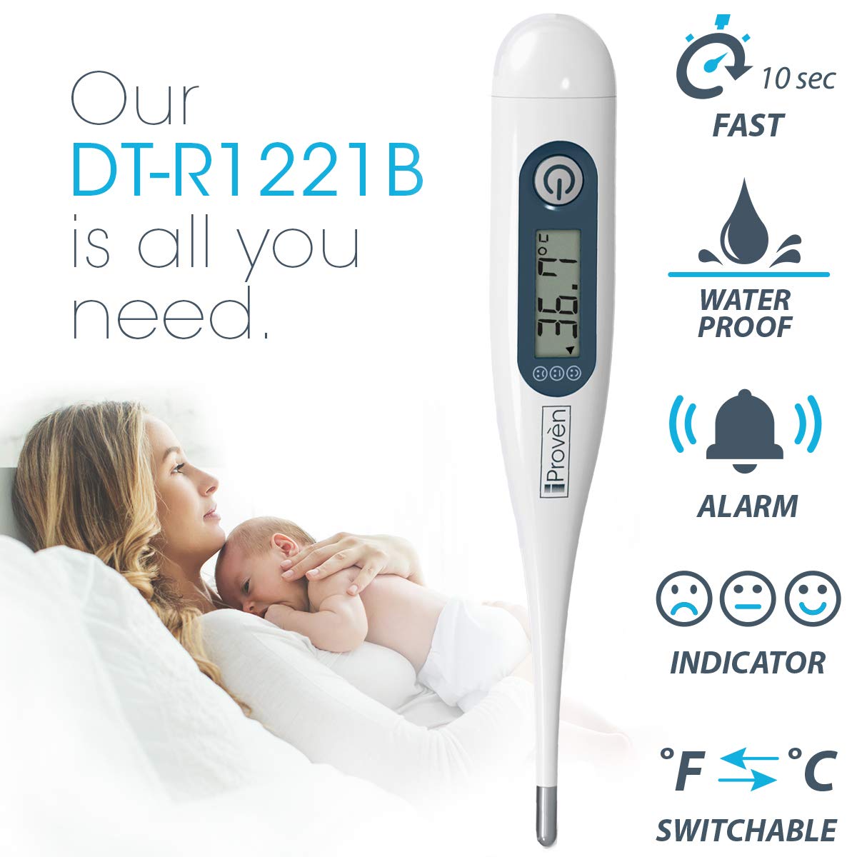 Baby termometro – rettale termometro con piccolo punta per alto comfort – Quick read e ad alta precisione – iProven dt-r1221b, colore bianco