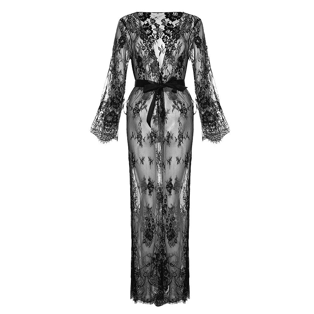 Sexy Lingerie Robe for Women Sex Naughty See Through Mesh Floral Lace Bathrobe Kinky Slutty Lingerie Nightgown