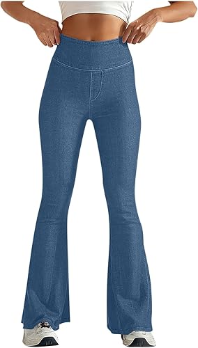 Bacrelax Womens High Waisted Flare Jeans Plus Size Elastic Bell Bottom Jeans Str