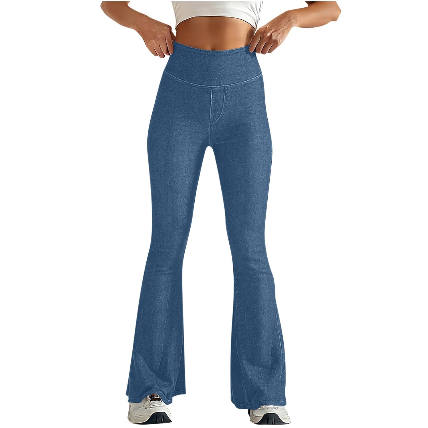 Curvy Flare Jeans for Women Stretchy Pull On High Waisted Bell Bottom Leggings Pants Slim Fit Bootcut Denim